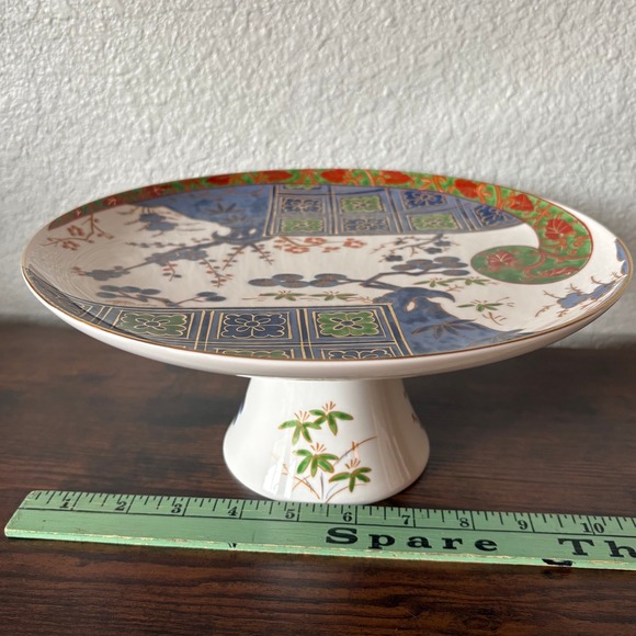 Kutani Brocade Pedestal Cake Stand Japanese Porcelain Footed Plate - Picture 5 of 11